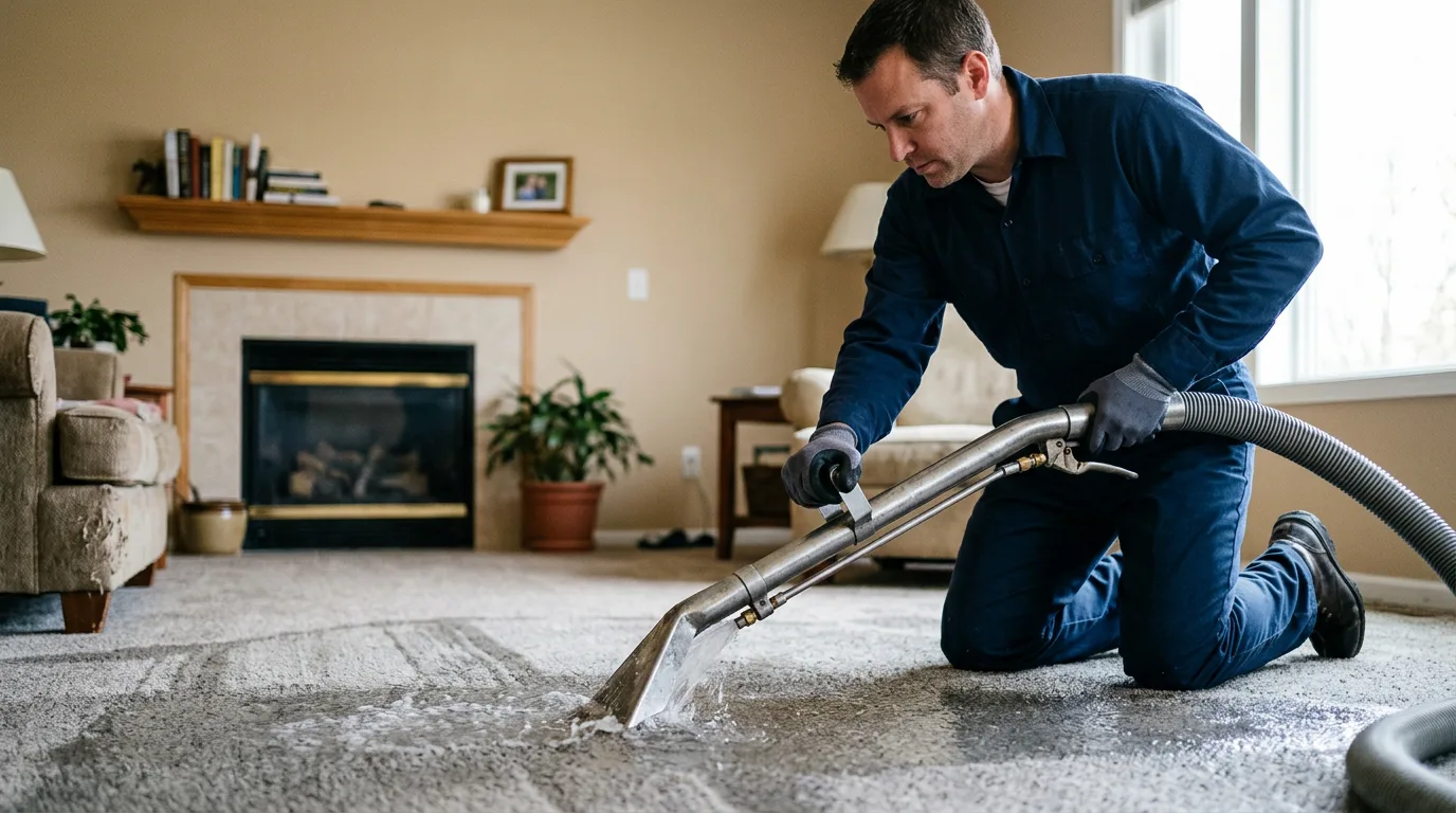 Water damage restoration technician working near Waterbury Center, VT
